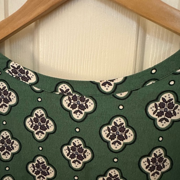 LOFT Green and White Midi Dress Casual Crew Neck Short Sleeve - Picture 6 of 8